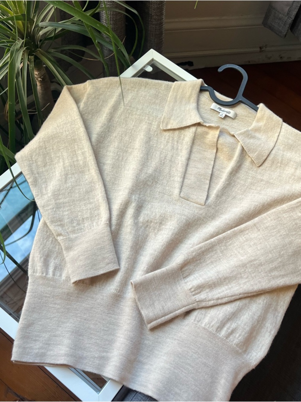 Madewell Cream Collared V-Neck Sweater 100% Marino wool - Fair trade certified